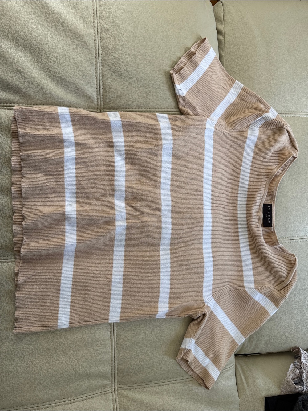 Lane Bryant Beige & White Striped Short Sleeve Tee